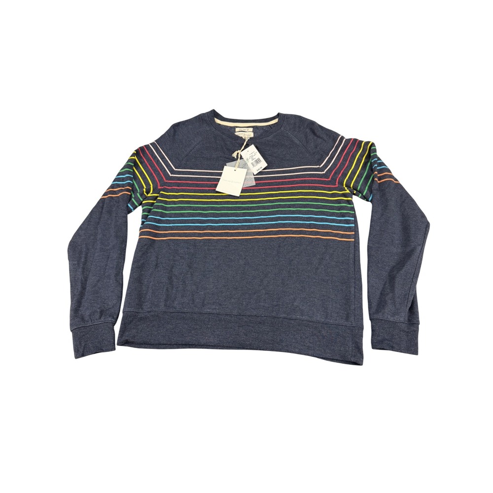 Thread & Supply Dark Navy Rainbow Striped Sweatshirt T1174RSKTS Small